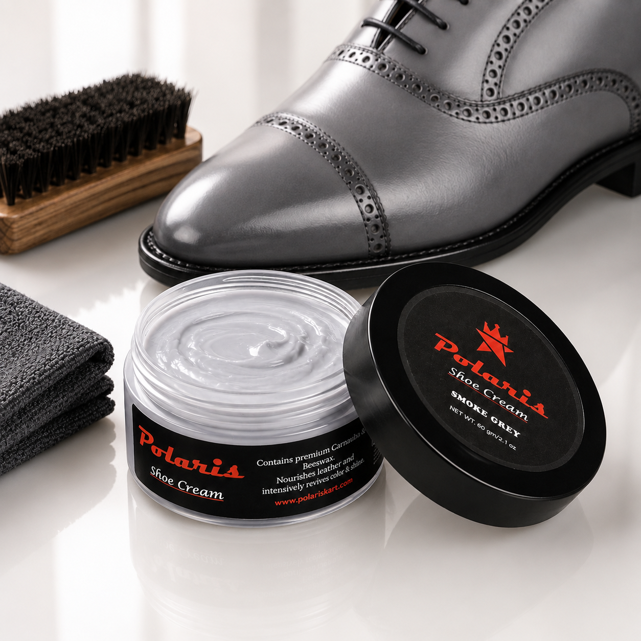 Leather Shoe Polish Cream - Smoke Gray (60gm) POLARIS