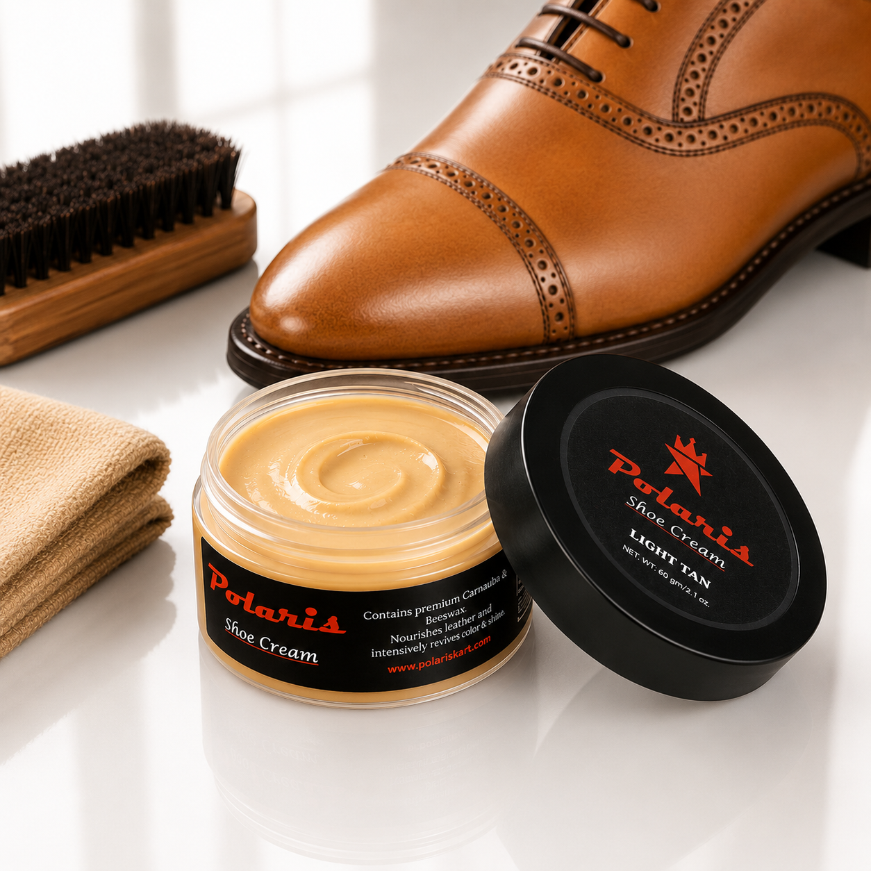 Leather Shoe Polish Cream - Light Tan (60gm) POLARIS