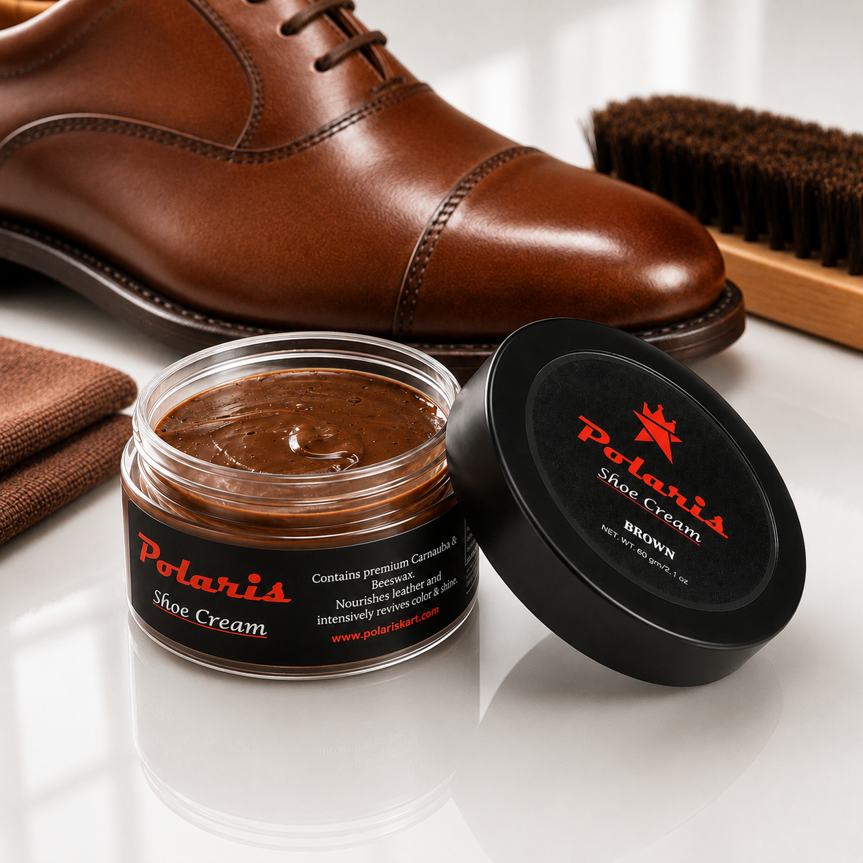 Leather Shoe Polish Cream - Brown (60gm) POLARIS