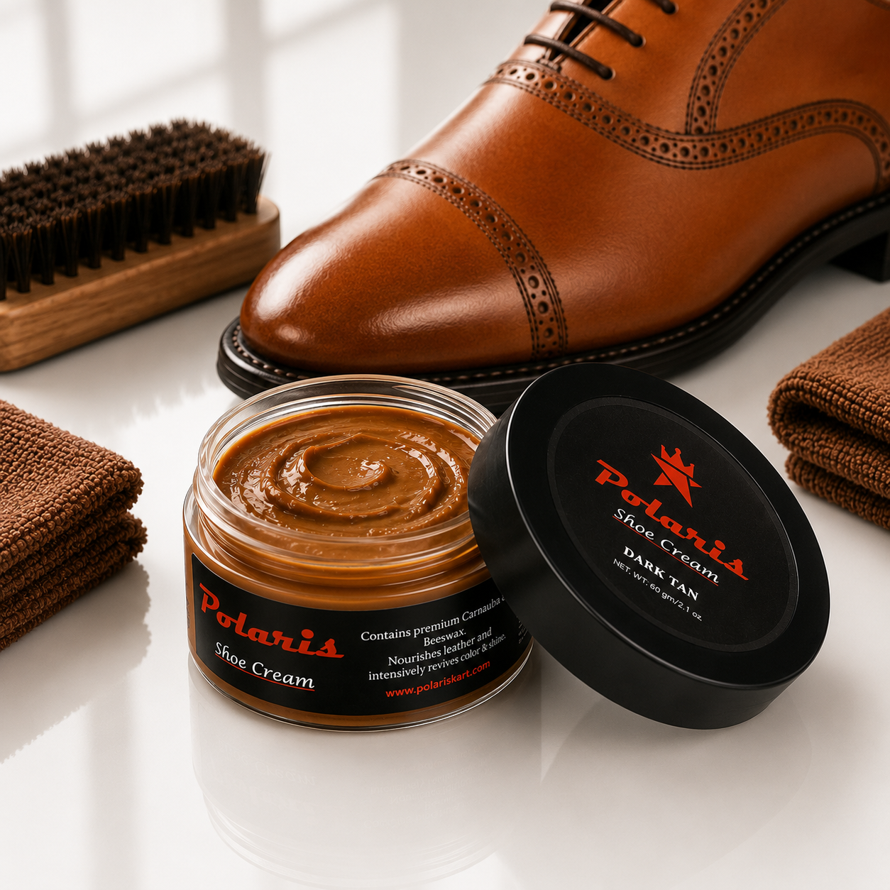 Leather Shoe Polish Cream - Dark Tan (60gm) POLARIS