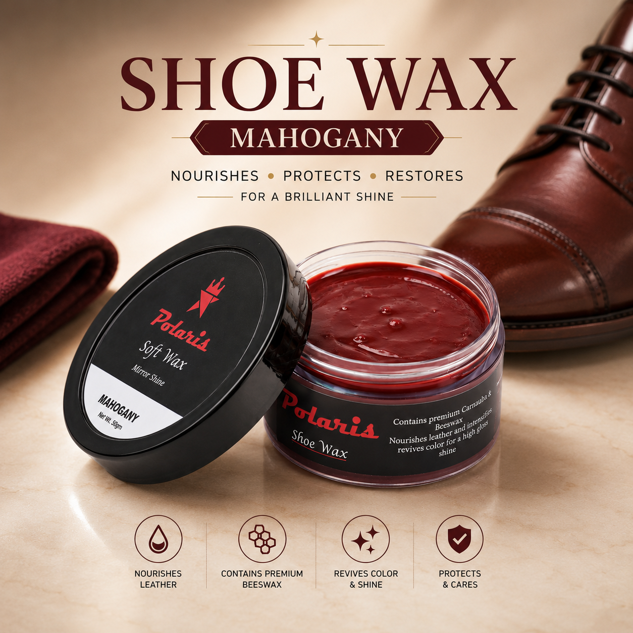 Leather Shoe Polish/Wax - Mahogany (55 gm)
