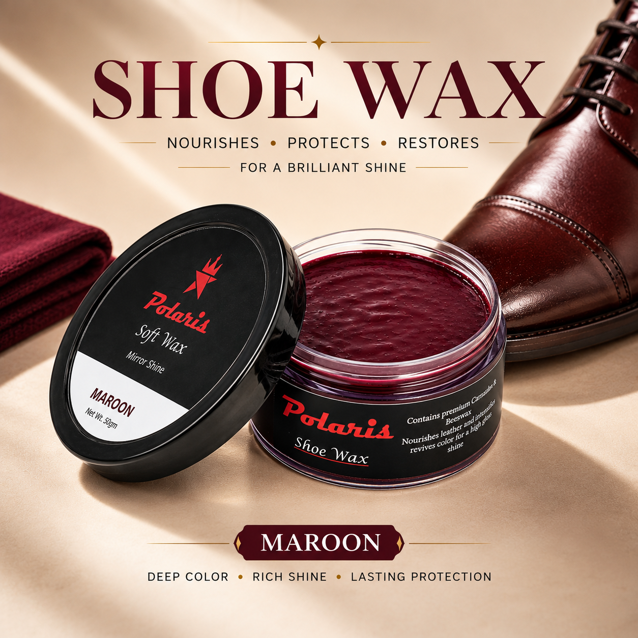 Leather Shoe Polish/Wax - Maroon (55 gm)
