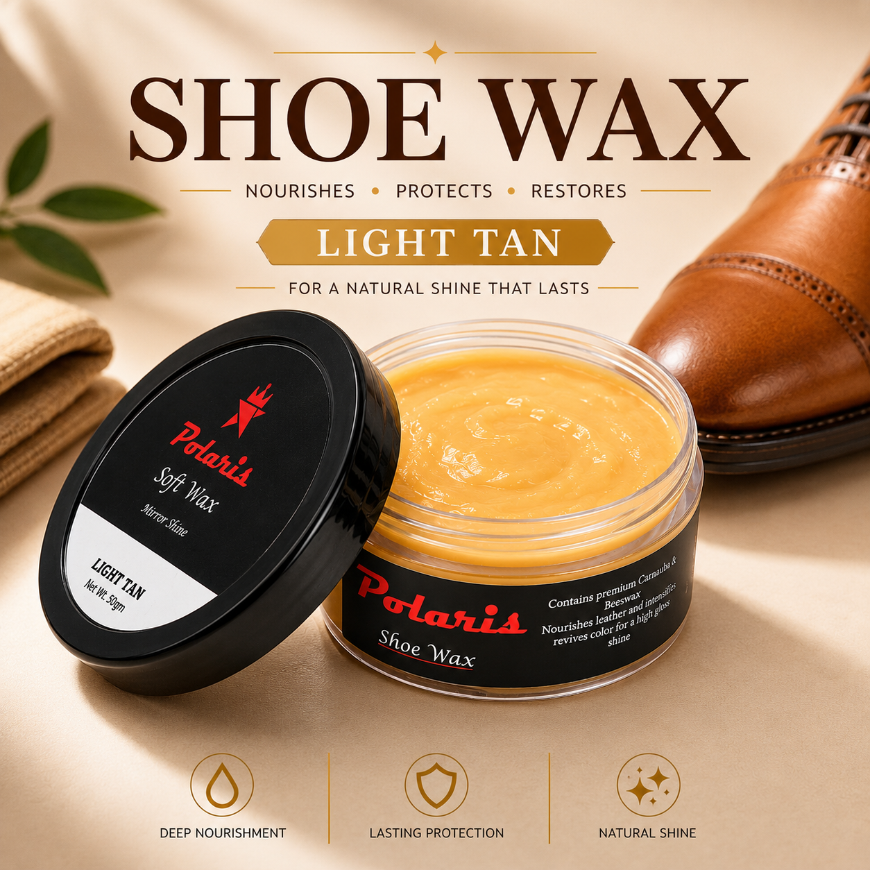 Leather Shoe Polish/Wax - Light Tan (55 gm)