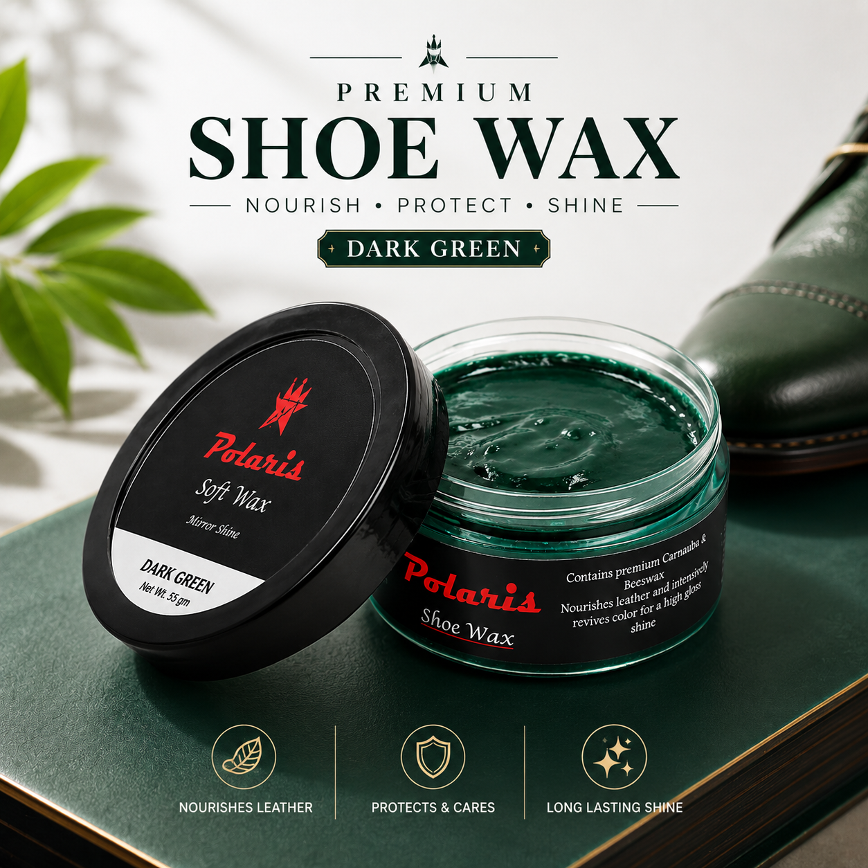 Leather Shoe Polish/Wax - Dark Green (55 gm)