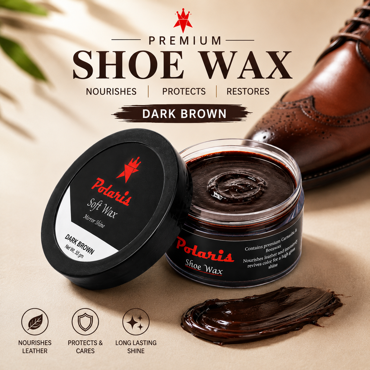Leather Shoe Polish/Wax - Dark Brown (55 gm)