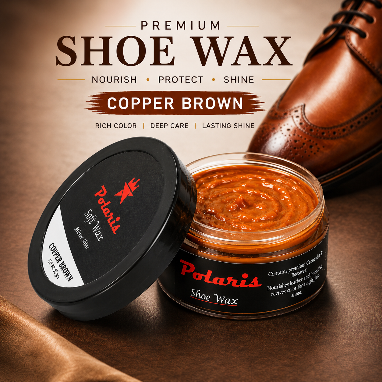 Leather Shoe Polish/Wax - Copper Brown (55 gm)