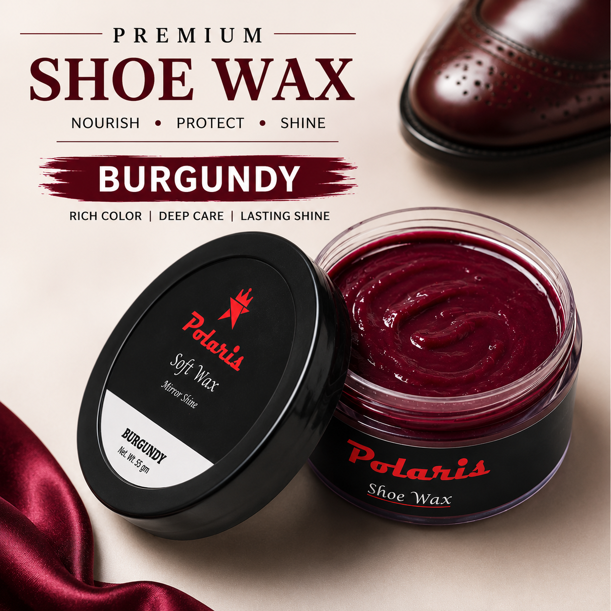 Leather Shoe Polish/Wax - Burgundy (55 gm)