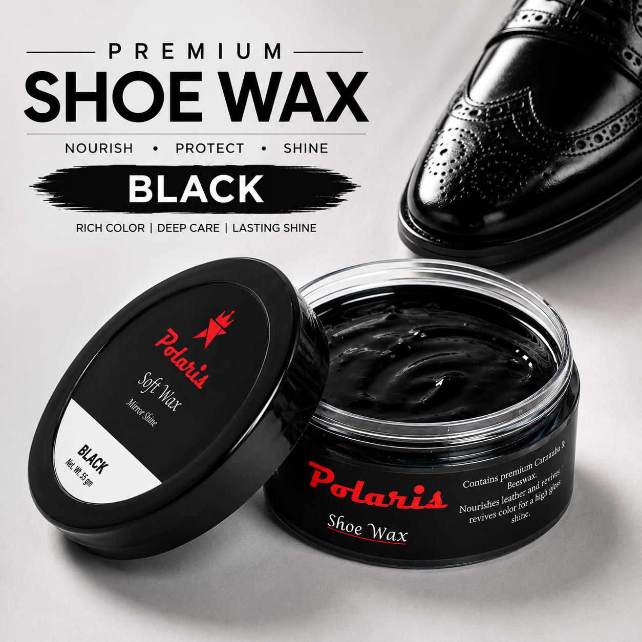 Leather Shoe Polish/Wax - Black  (55 gm) POLARIS