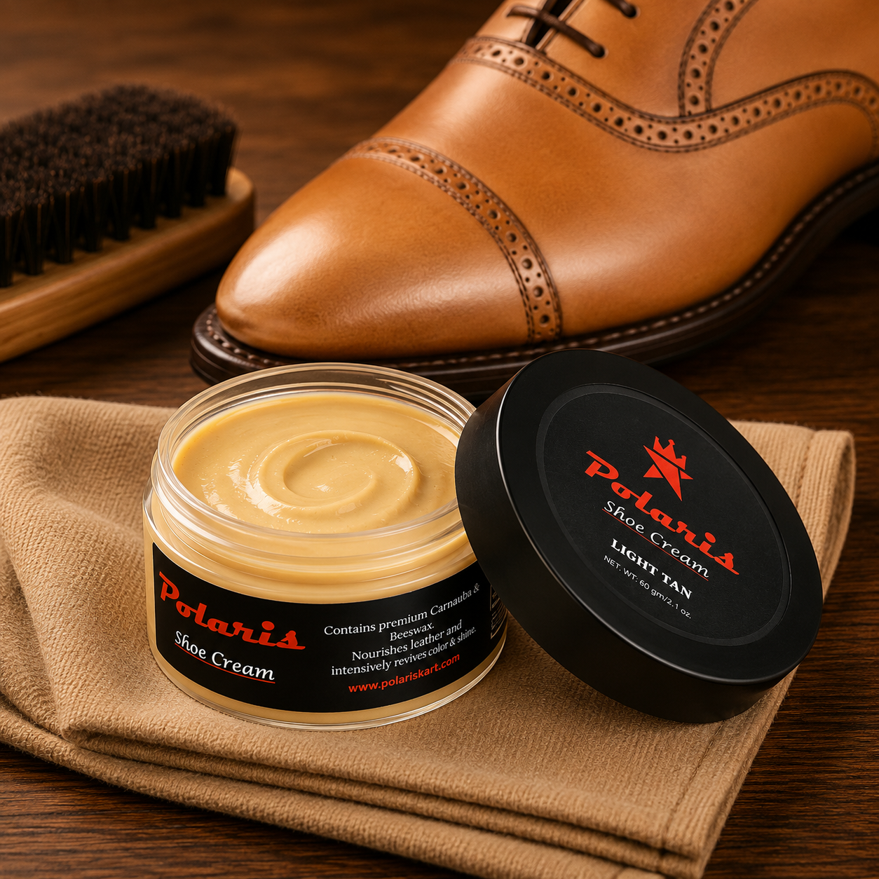 Leather Shoe Polish Cream - Light Tan (60gm) POLARIS