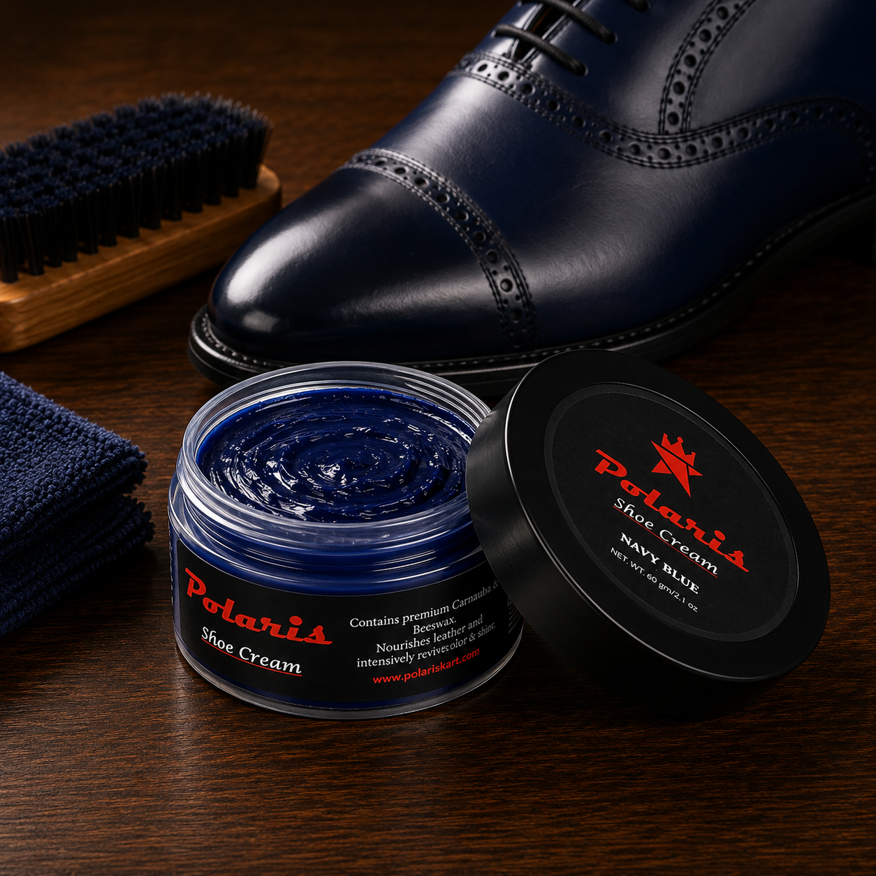 Leather Shoe Polish Cream - Navy Blue (60gm) POLARIS
