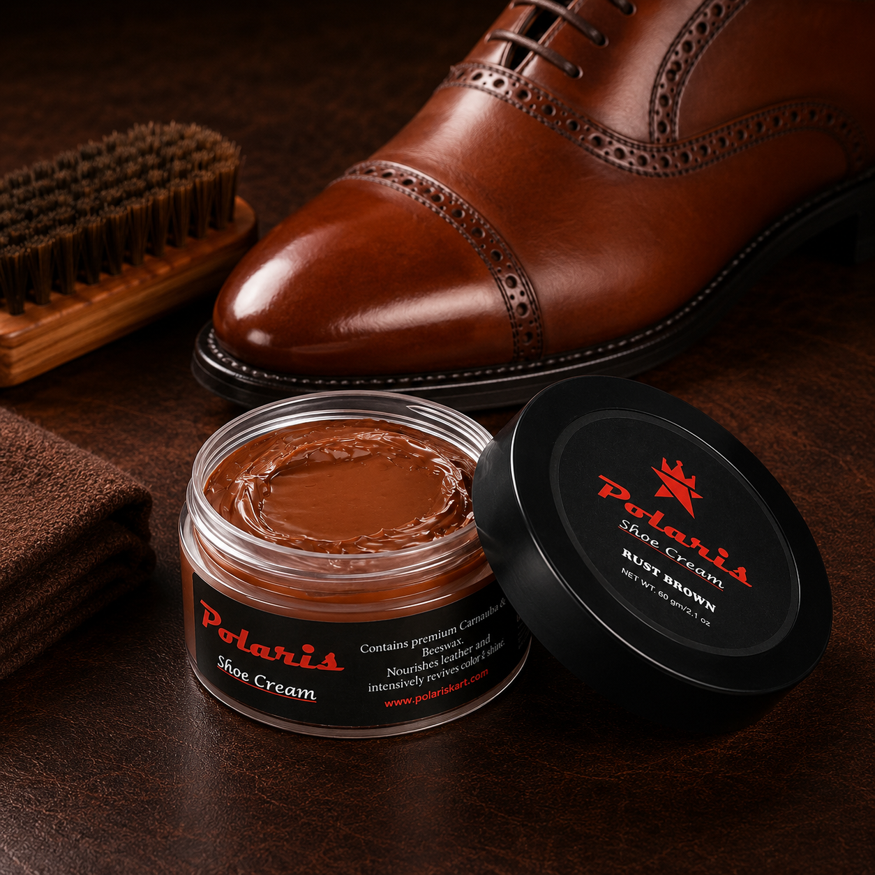 Leather Shoe Polish Cream - Rust Brown (60gm) POLARIS