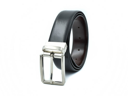 Men's Genuine Leather Reversible Formal Belt Black\Brown-Amranto